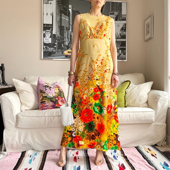 Vintage floral empire waist A-line maxi dress - Picture 7 of 13